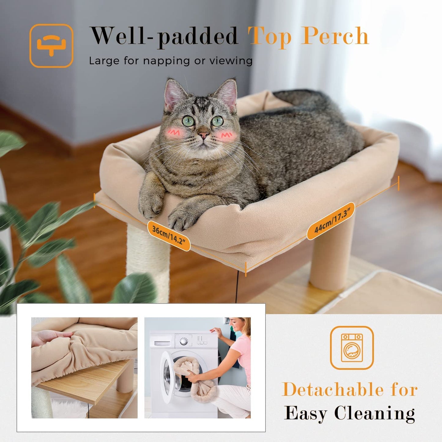 35-Inch Contemporary Cat Tower with Dual Condos, Sturdy Wooden Structure, Large Scratching Ramp, and Sisal Posts for Indoor Cats