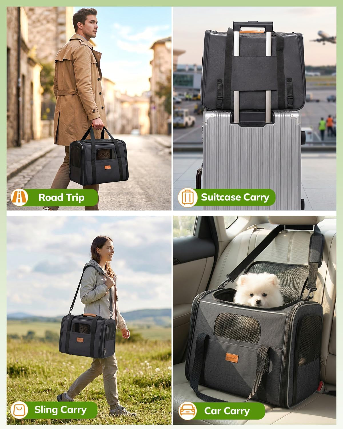 Cat Carrier Soft for Large Medium Cats and Puppy up to 20Lbs | with Dual-Sided Cushion, Secure Buckle and Foldable Bowl, Dog Carriers for Small Dogs - Pet Carrier (Dark Gray)