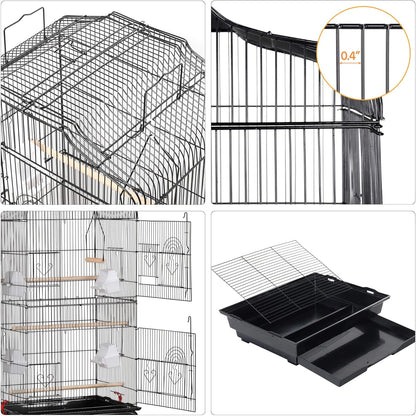 Yaheetech 64'' Open Top Bird Cage for Parakeets & Cockatiels, Black | Detachable Rolling Stand, Easy-Clean Slide Tray, Multi-Door Access, 3/8" Bar Spacing, Indoor/Outdoor Use
