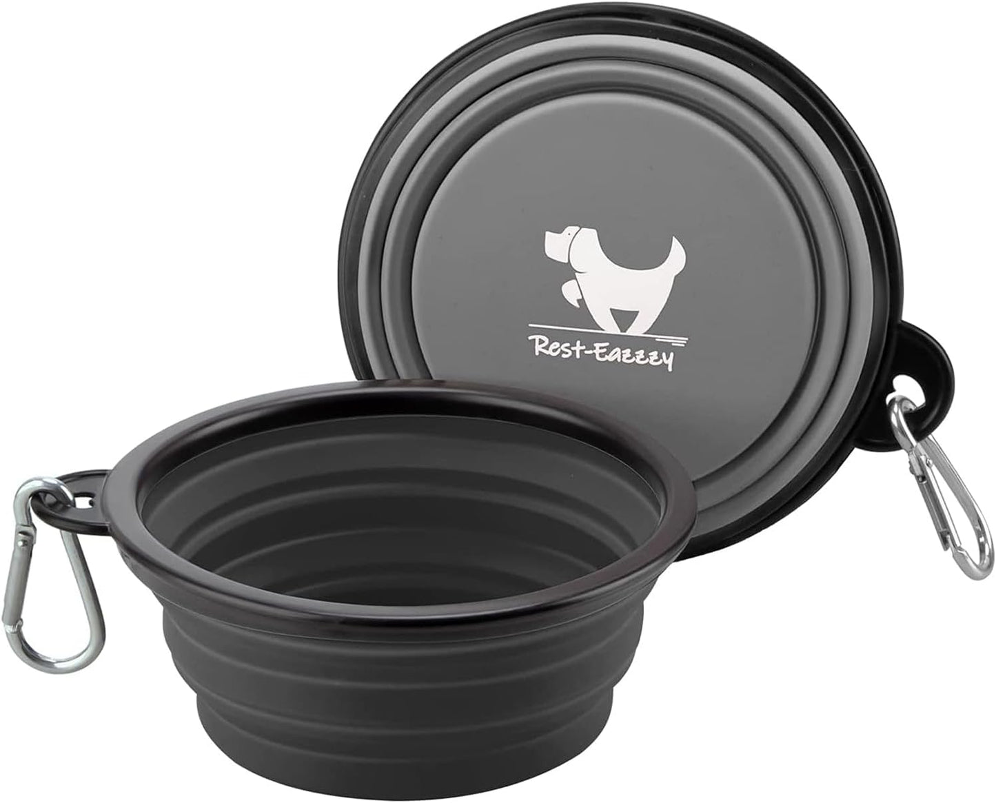 Collapsible Dog Bowls - Set of 2 Durable Portable Water Bowls | Wear-Resistant TPE, Foldable Travel Bowls for Dogs and Cats with Carabiners for Camping, Walking, and Hiking