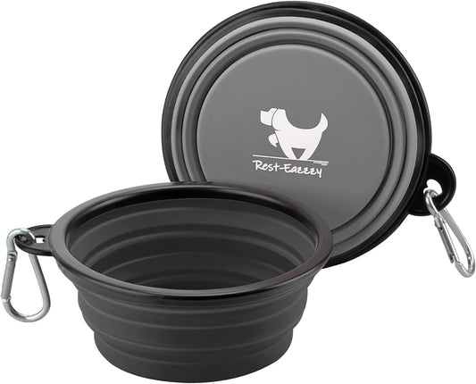 Collapsible Dog Bowls - Set of 2 Durable Portable Water Bowls | Wear-Resistant TPE, Foldable Travel Bowls for Dogs and Cats with Carabiners for Camping, Walking, and Hiking