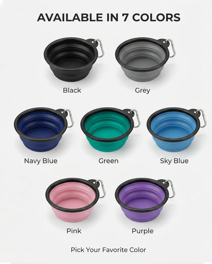 Collapsible Dog Bowls - Set of 2 Durable Portable Water Bowls | Wear-Resistant TPE, Foldable Travel Bowls for Dogs and Cats with Carabiners for Camping, Walking, and Hiking