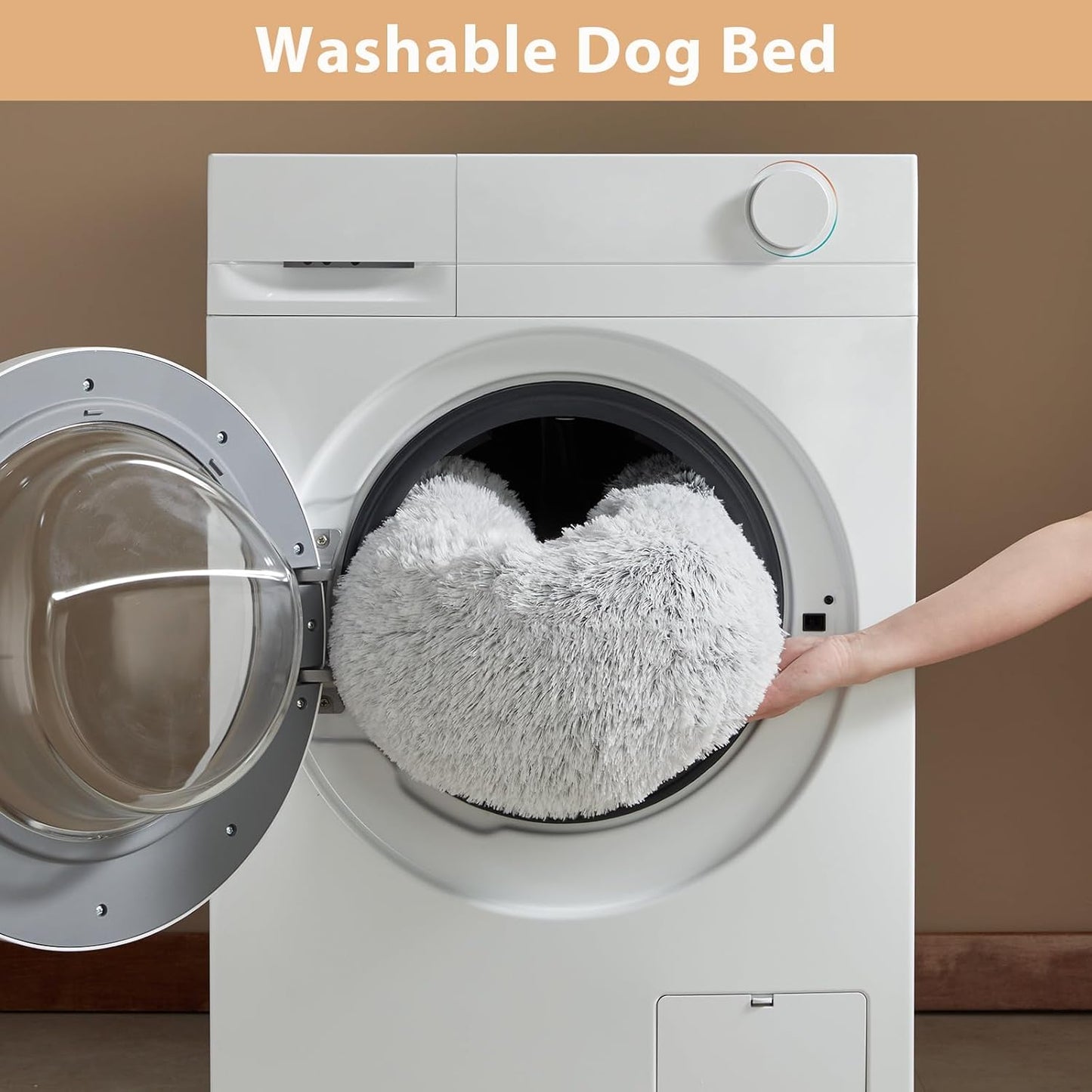 Small Round Calming Dog and Cat Bed for Comfortable Sleep | Washable Plush Donut Cuddler for Small Dogs and Puppies (24x24x8 in, Light Grey)