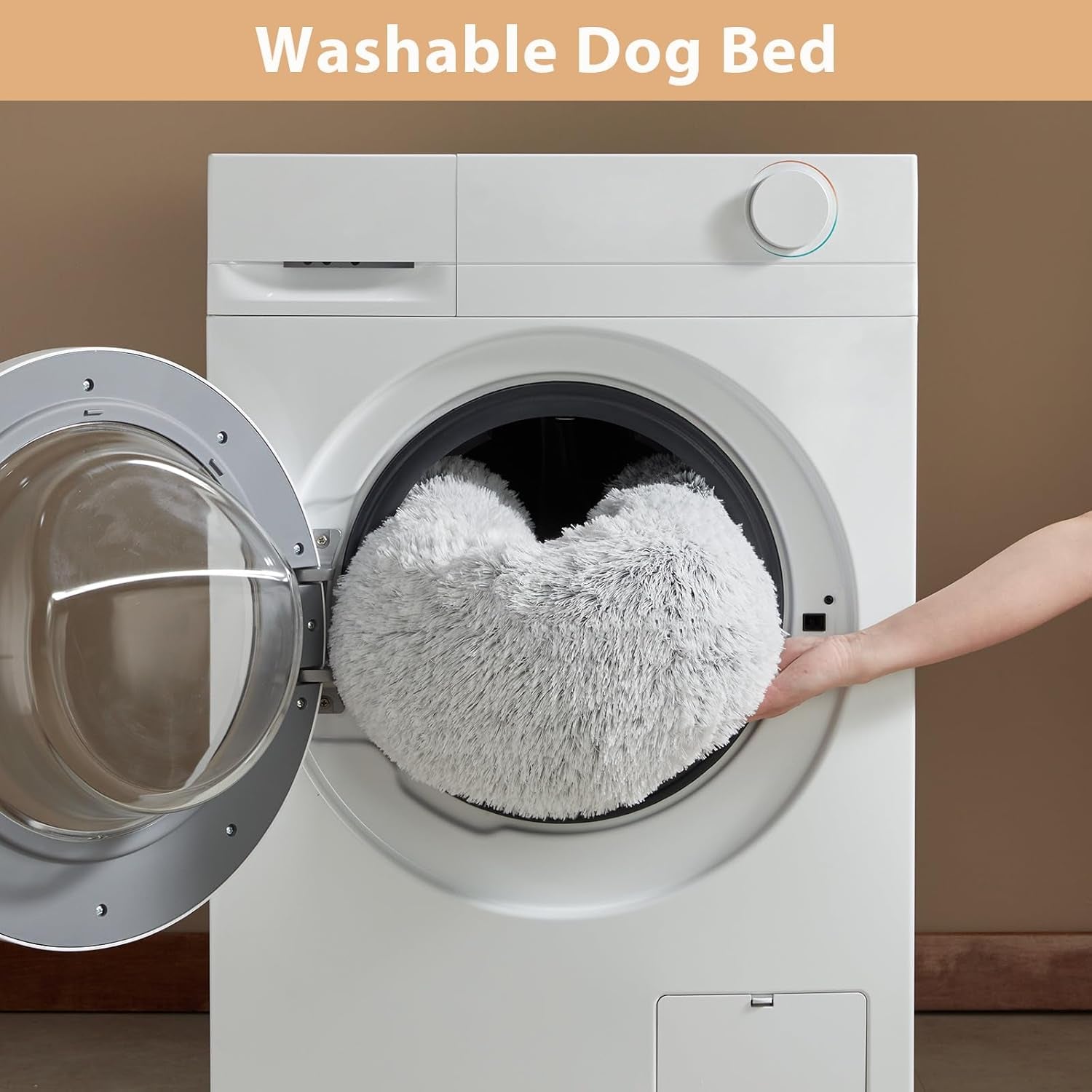 Small Round Calming Dog and Cat Bed for Comfortable Sleep | Washable Plush Donut Cuddler for Small Dogs and Puppies (24x24x8 in, Light Grey)