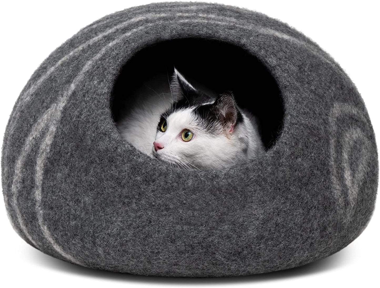 Merino Wool Cat Cave Bed for Indoor Cats (Dark Gray, Medium) | Premium Handmade Felt Enclosure, Soft, Lightweight, Breathable, Adjustable Design