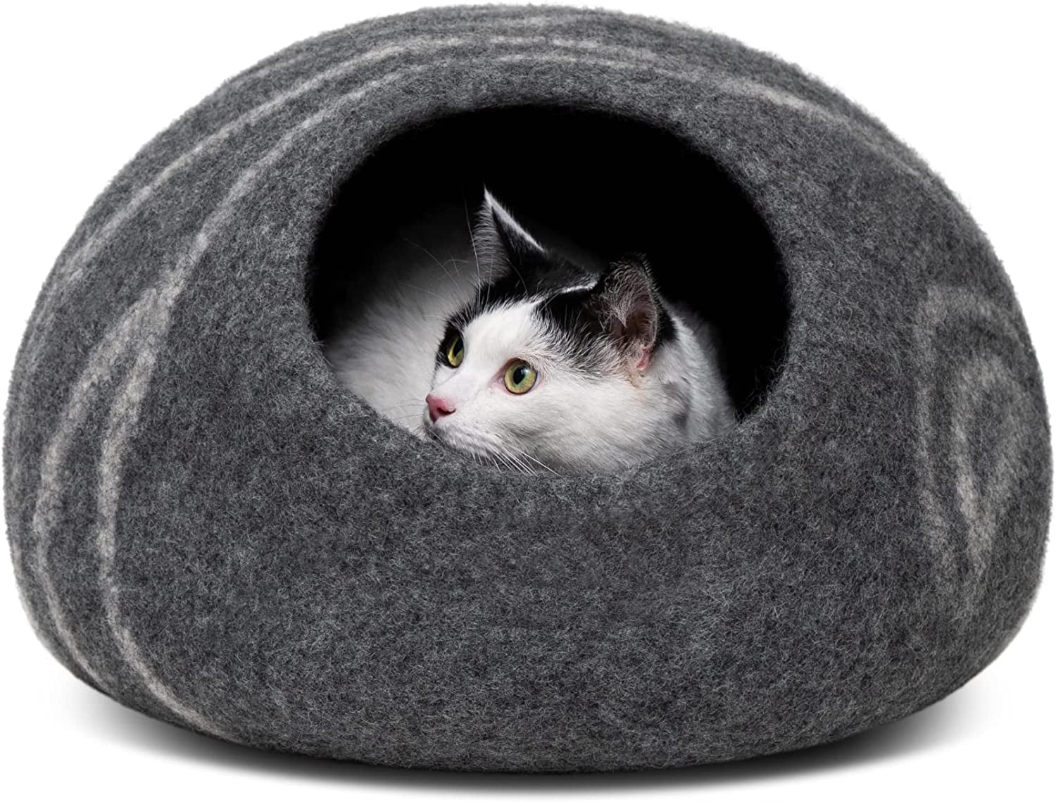 Merino Wool Cat Cave Bed for Indoor Cats (Dark Gray, Medium) | Premium Handmade Felt Enclosure, Soft, Lightweight, Breathable, Adjustable Design