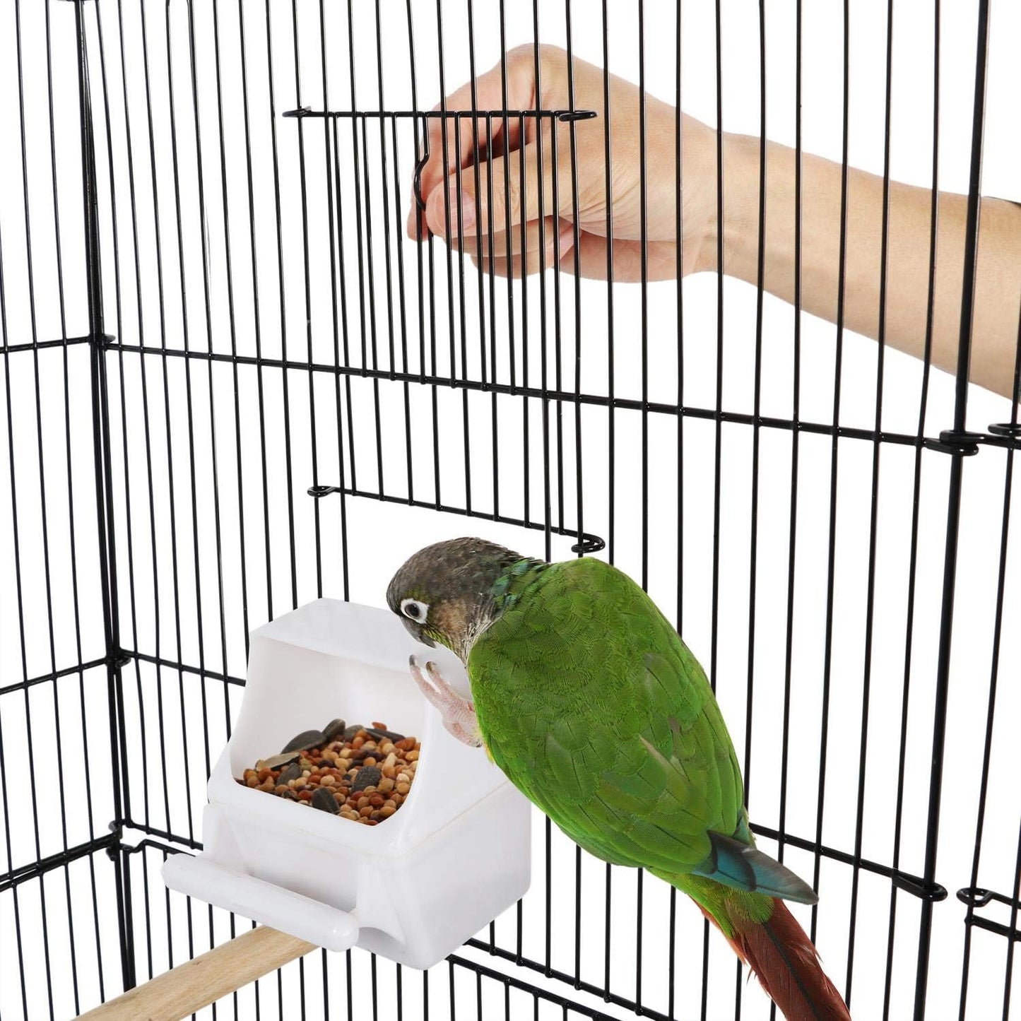 Yaheetech 64'' Open Top Bird Cage for Parakeets & Cockatiels, Black | Detachable Rolling Stand, Easy-Clean Slide Tray, Multi-Door Access, 3/8" Bar Spacing, Indoor/Outdoor Use