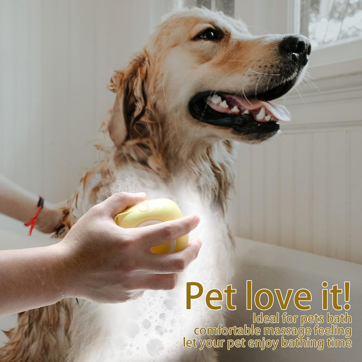 Pet Bath Brush Dog Shampoo Dispenser Dog Bath Brush Scrubber (Yellow) | Soft Silicone Dog Cat Grooming Brush with Shampoo Dispenser for Gentle Massage Deep Cleaning and Bathing Cat Dogs and Puppies