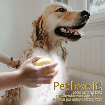 Pet Bath Brush Dog Shampoo Dispenser Dog Bath Brush Scrubber (Yellow) | Soft Silicone Dog Cat Grooming Brush with Shampoo Dispenser for Gentle Massage Deep Cleaning and Bathing Cat Dogs and Puppies
