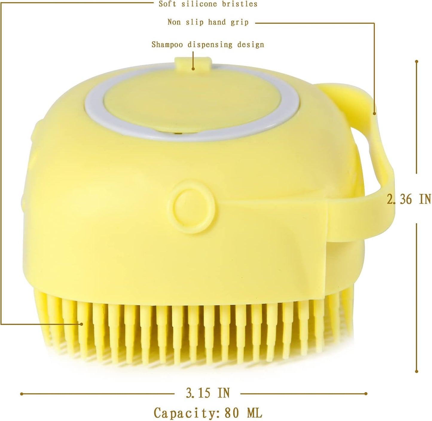 Pet Bath Brush Dog Shampoo Dispenser Dog Bath Brush Scrubber (Yellow) | Soft Silicone Dog Cat Grooming Brush with Shampoo Dispenser for Gentle Massage Deep Cleaning and Bathing Cat Dogs and Puppies