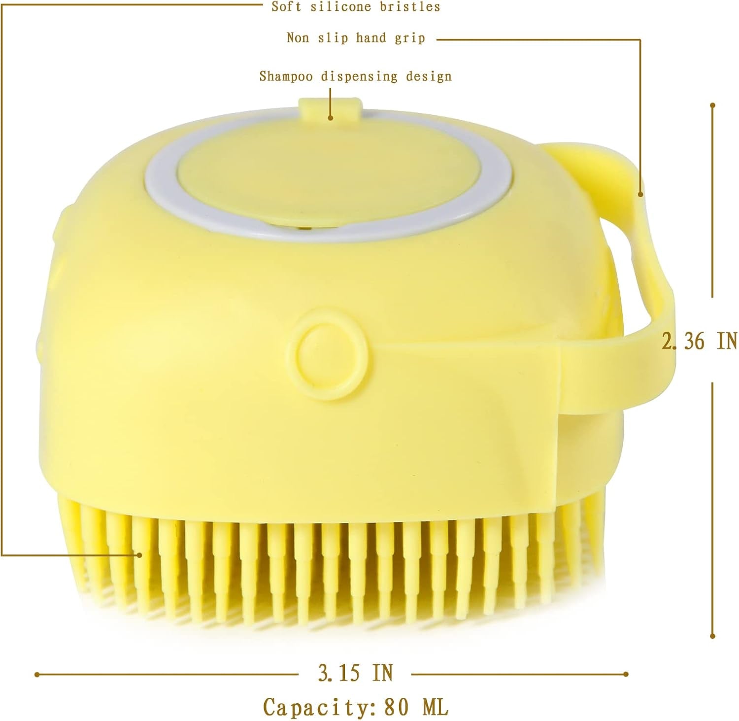 Pet Bath Brush Dog Shampoo Dispenser Dog Bath Brush Scrubber (Yellow) | Soft Silicone Dog Cat Grooming Brush with Shampoo Dispenser for Gentle Massage Deep Cleaning and Bathing Cat Dogs and Puppies