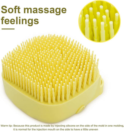 Pet Bath Brush Dog Shampoo Dispenser Dog Bath Brush Scrubber (Yellow) | Soft Silicone Dog Cat Grooming Brush with Shampoo Dispenser for Gentle Massage Deep Cleaning and Bathing Cat Dogs and Puppies