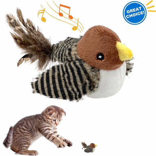Automated Interactive Cat Toy with Chirping Bird Sounds and Feather Tail for Engaging Solo Play