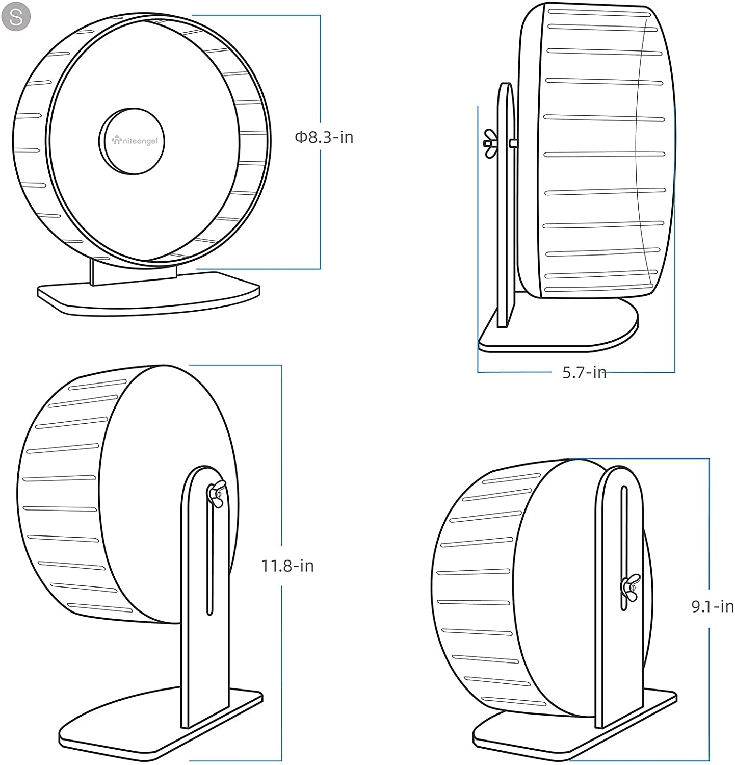 Super-Silent Hamster Exercise Wheel: Quiet 8.2 Inch Running Wheel | Can 9.1-11.8" Adjustable Height - No Bend Back Spinner Running for Dwarf Syrian Hamster Gerbils Mice or Other Small Animal