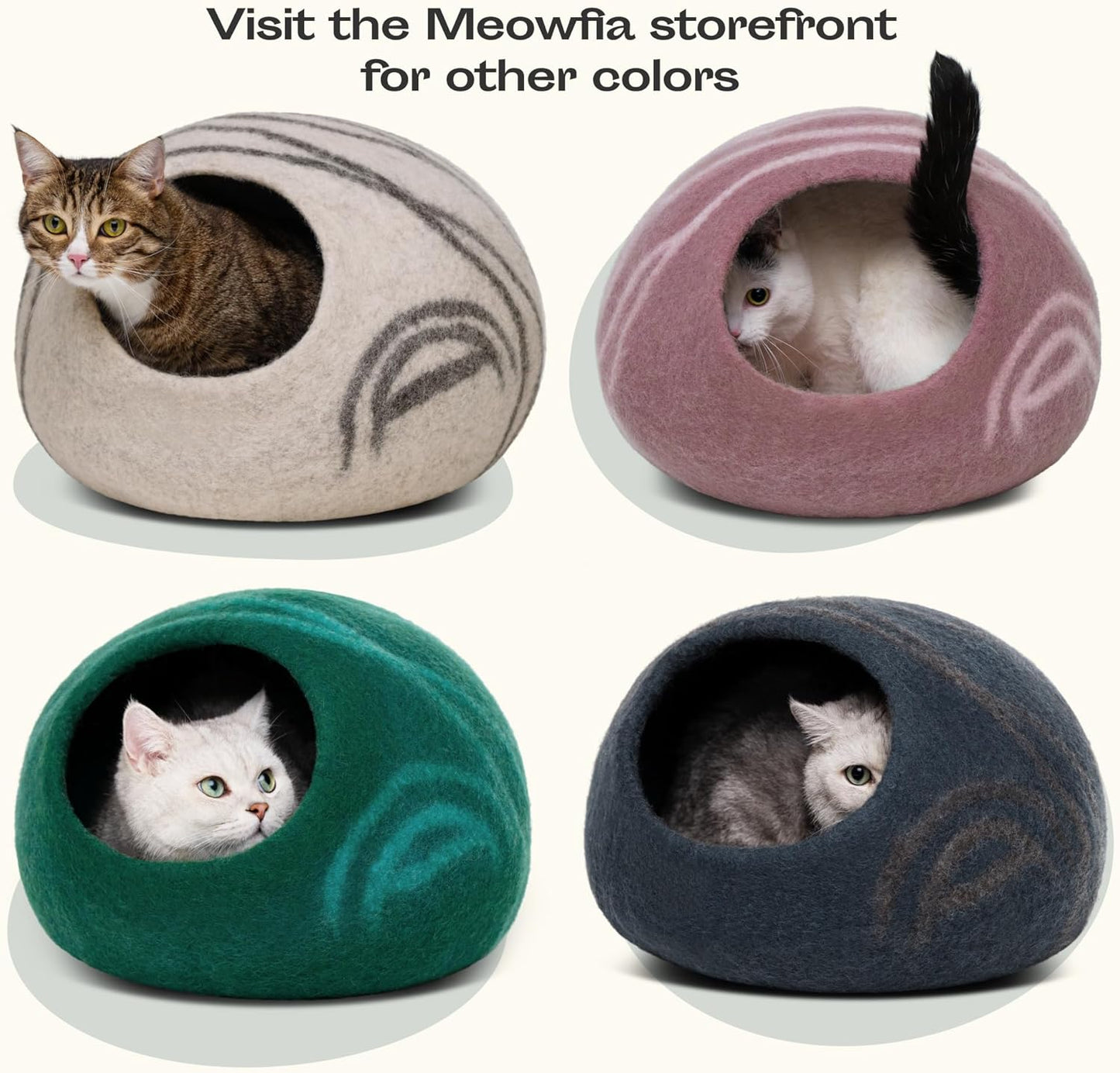 Cat Cave - Merino Wool Bed for Indoor Cats (Light Gray, Large) | Cat Bed Enclosure, Premium Felt, Handmade, Super Soft, Lightweight, Breathable, Adjustable Shape