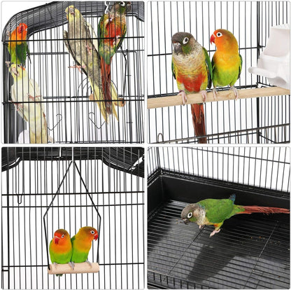 Yaheetech 64'' Open Top Bird Cage for Parakeets & Cockatiels, Black | Detachable Rolling Stand, Easy-Clean Slide Tray, Multi-Door Access, 3/8" Bar Spacing, Indoor/Outdoor Use