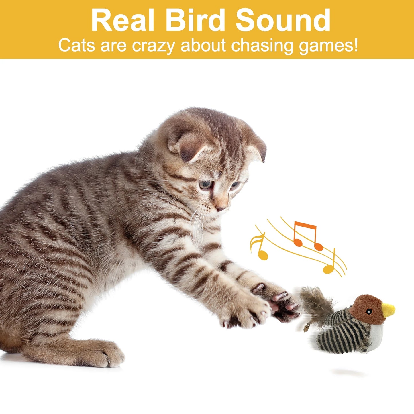 Automated Interactive Cat Toy with Chirping Bird Sounds and Feather Tail for Engaging Solo Play