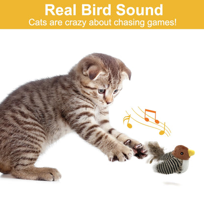 Automated Interactive Cat Toy with Chirping Bird Sounds and Feather Tail for Engaging Solo Play