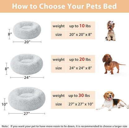 Small Round Calming Dog and Cat Bed for Comfortable Sleep | Washable Plush Donut Cuddler for Small Dogs and Puppies (24x24x8 in, Light Grey)